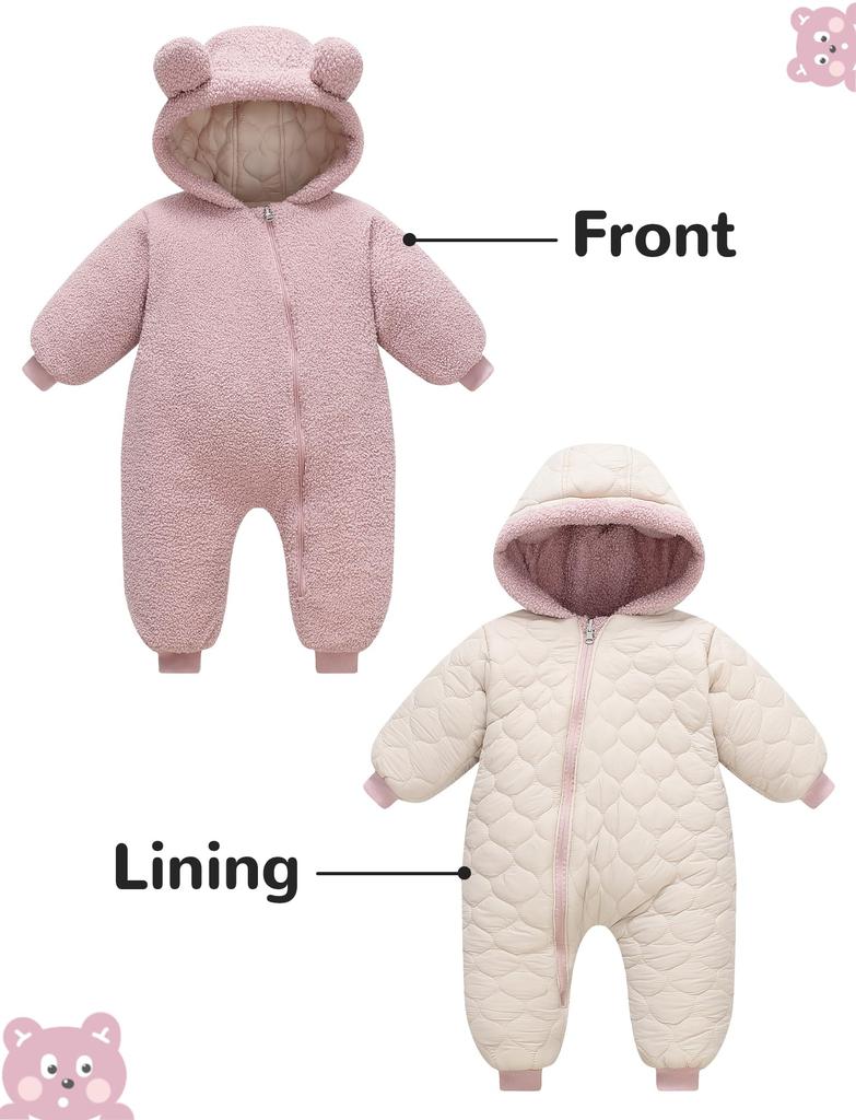 AIEOE Baby Long Sleeve Down Jumpsuit for Boys and Newborn Cute Bear Easy To Baby Shower Size 80 Coverall, Autumn/Winter, Romper, Girls, Hooded,