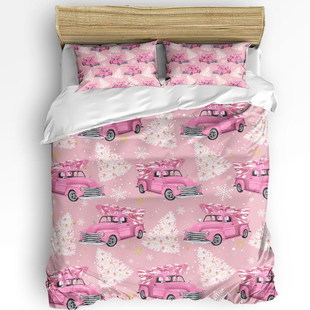 Comforter Christmas Santa Claus Snowflakes Pink Stripes 3Pcs Bedding Set For Double Bed Home Textile