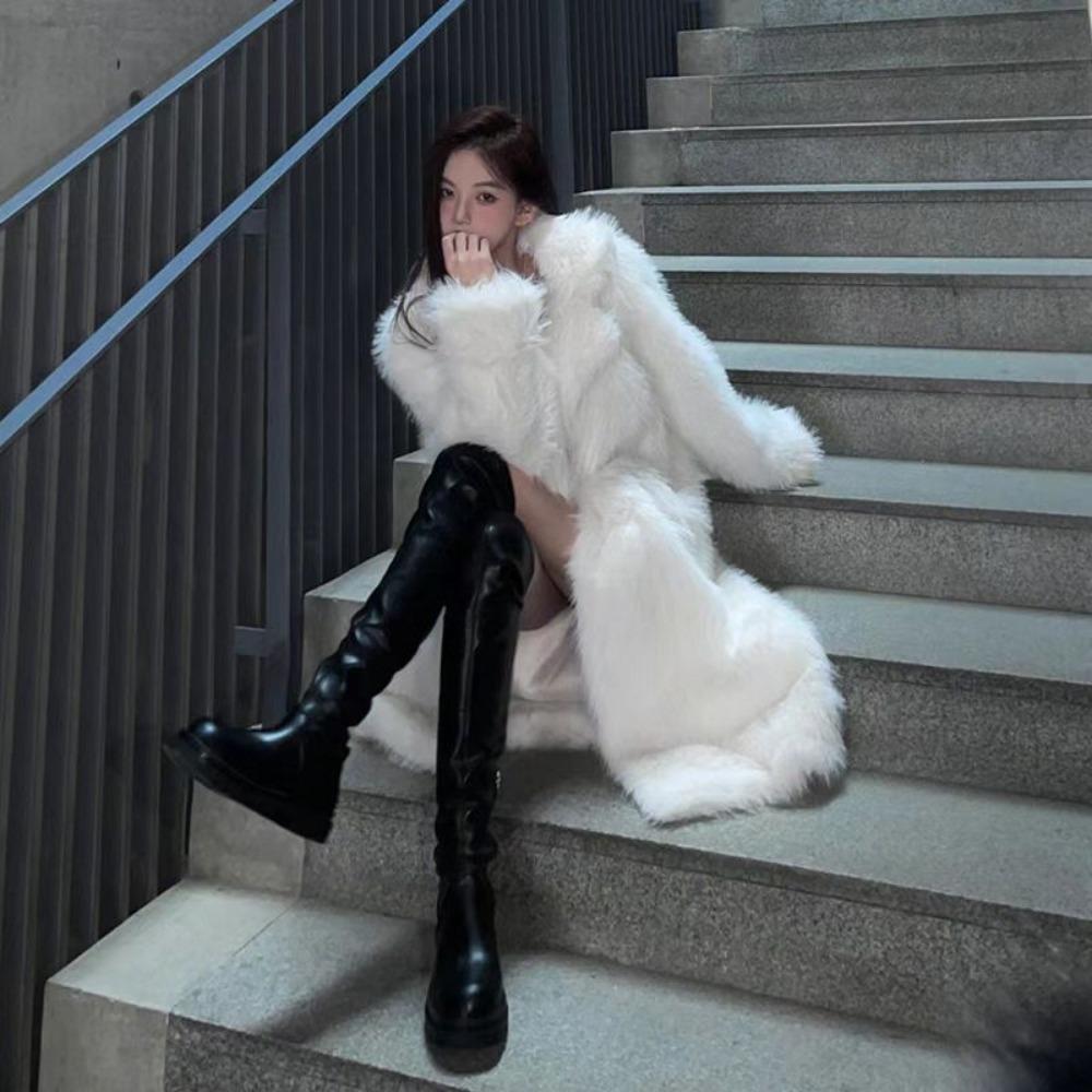 Módní dámský kabát Prodloužená verze Kožešinový límec Nad koleno Nový Podzimní a Zimní Vysokoškolský styl Teplý prošívaný kabát