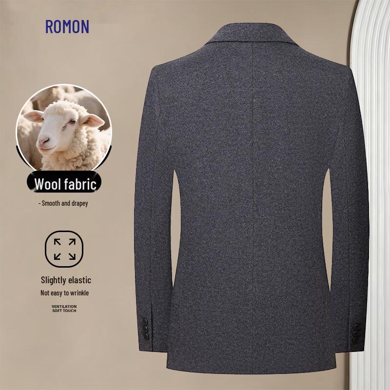 ROMON Men's Striped Wool Blend Easy-Care Business Casual Blazer