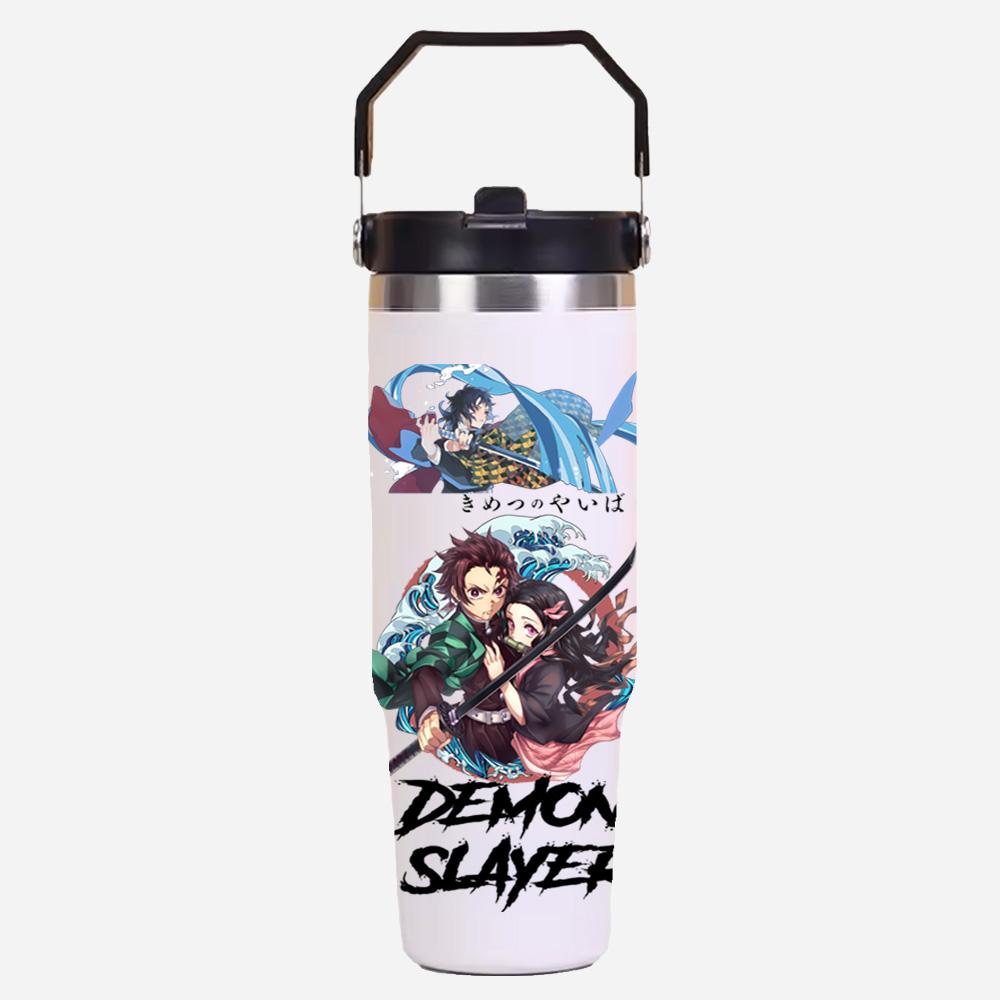 30oz Anime Demon Slayer Printed Simple Solid Color Stainless Steel Thermos Water Cup Thermal Insulation Cold Ice Cup Kid Gift