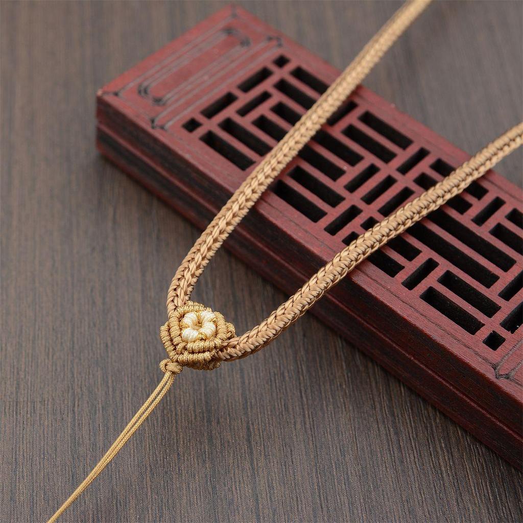 3m Adjustable Ruyi Knot Cord Pendant Necklace - Simple Handmade Jade/Emerald Style for Men & Women.