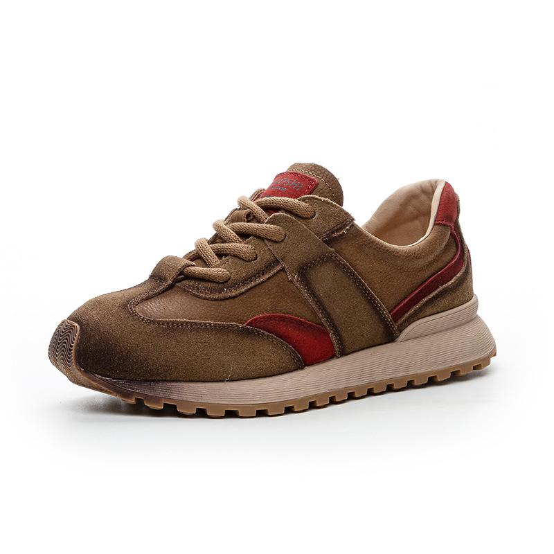 Autumn new retro leather color matching thick bottom women's leisure sports women's fashion leisure