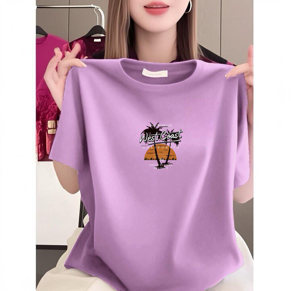 Women's Round Neck Printed Loose-Fit Short-Sleeve T-shirt - Stylish, Casual, and Age-Reducing