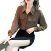 2024 Autumn Ladies' Coffee Color Polo Collar Long Sleeve Shirt