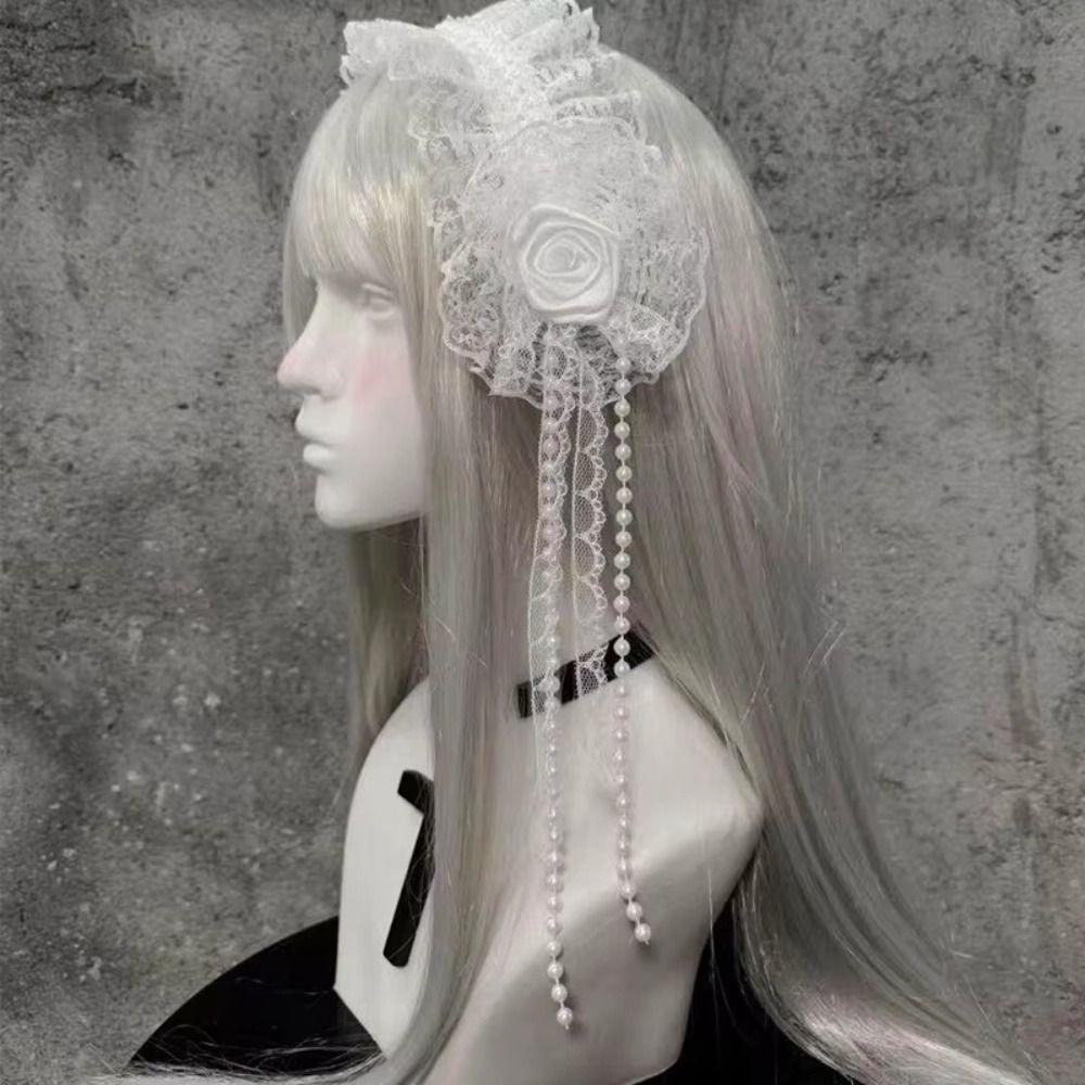 Frilled Lace Headband Rose Flower Frilled Headdress New Gothic Lolita Headband  Women Hair
