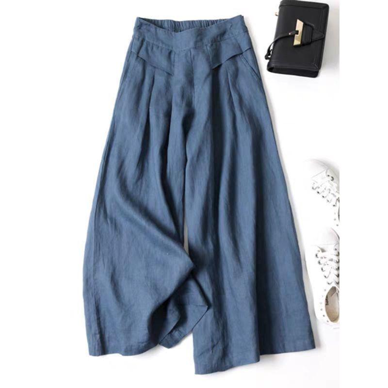 

Semi Elastic High Waist Wide Leg Pants Half Elastic High Waist Wide-Leg Pants Skort Blue XL