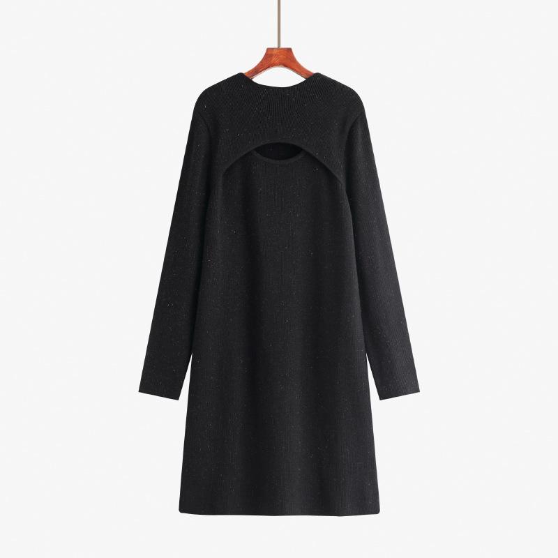 

Платье-свитер большого размера для женщин с вырезом и полуводолазкой XL чёрный