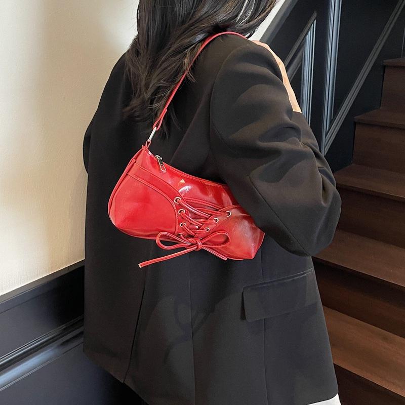 Tasche im Ballettstil mit Schleife aus Kordelband, verziert, Baguette, leicht, französisch, romantisch, Damen-Umhängetasche