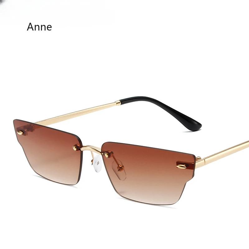 Retro Irregular Small Rectangle Women Sunglasses Fashion Rimless Clear Ocean Gradient Lens Shades UV400 Men Sun Glasses gafas