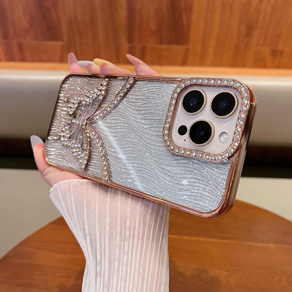 Electroplated Butterfly Is Suitable for iPhone16Promax Mobile Phone Case with Diamond Feeling Apple 15 Anti-drop Protective Case 13.