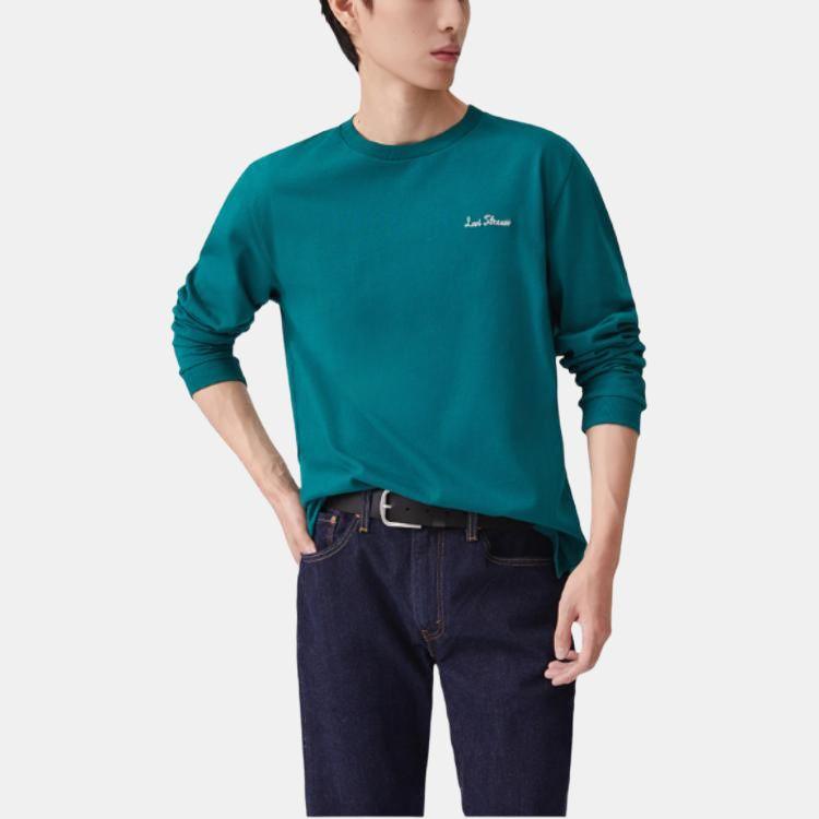 Levis Logo Print Ribbed Crew Neck Loose Long Sleeve Sweatshirt Men sweatshirt Green 002HD-0002