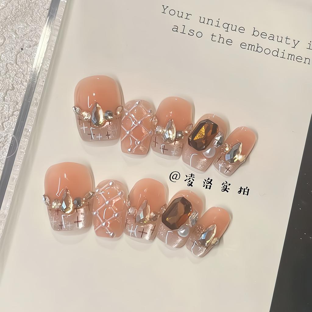 Press-On-Nägel Quadratische Falschnägel mit Glitzer-Design Künstliche Acrylnägel Glänzende Falschnägel Vollabdeckung Aufkleb-Nägel Klebe-Nägel für Damen