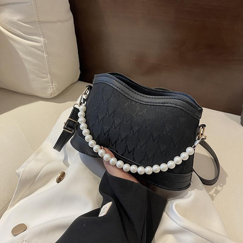 Trendy Black And Beige Pearl Chain Small Bag For Women Stylish Crossbody Purse For 2024 Spring Summer Fashion