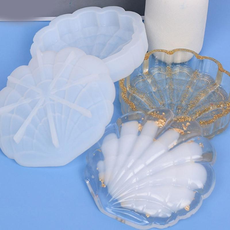Seashell Resin Box Molds with Lids,3D Jar Silicone Mold,Trinket Storage Container Box Mold for Resin Casting Home Decor