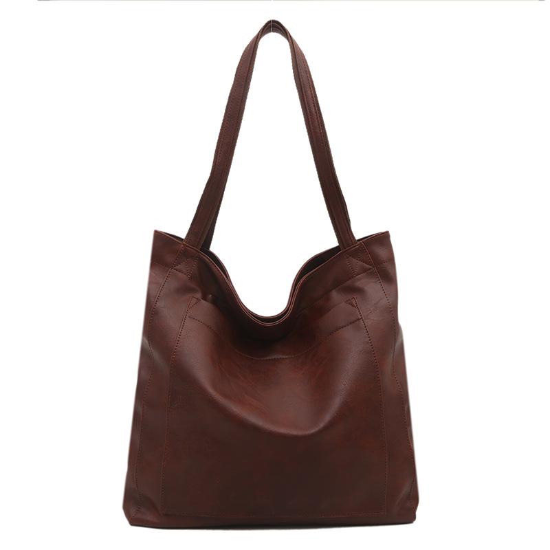 

Винтажная портативная наплечная сумка из кожи с масляной восковой отделкой большой вместимости, модная новая сумка-тоут, сумка с карманом, женская сумка из мягкой кожи