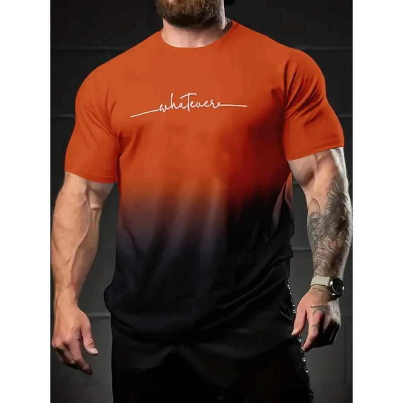Summer Round Neck 3D Gradient letters Print Top Fashionable Casual Short Sleeved Men's T-shirts