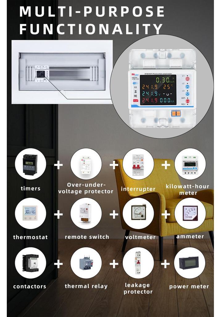 Smart Graffiti WIFI Circuit Breaker with Color Screen, Remote Mobile Control, Phase Loss & Leakage Protection.