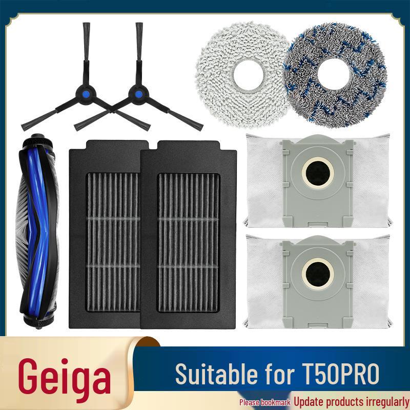 Compatible Accessories for Ecovacs T50pro/Omni: Dust Bag, Filter Cloth, Side Brush, Roller, Main Brush Cover