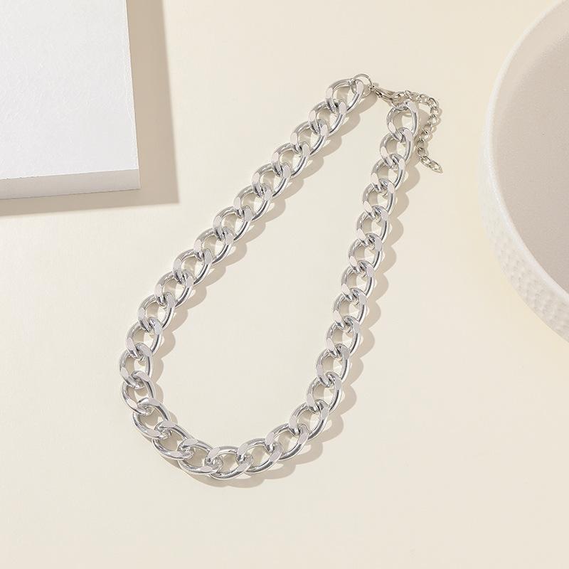 Hip-Hop Necklace, Cuban Collarbone Chain, Punk Metal Exaggerated Necklace, Sweater Chain For Women