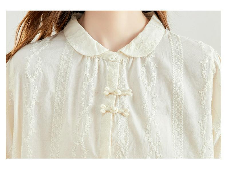 Women's Apricot Embroidered Long-Sleeve Cotton Shirt