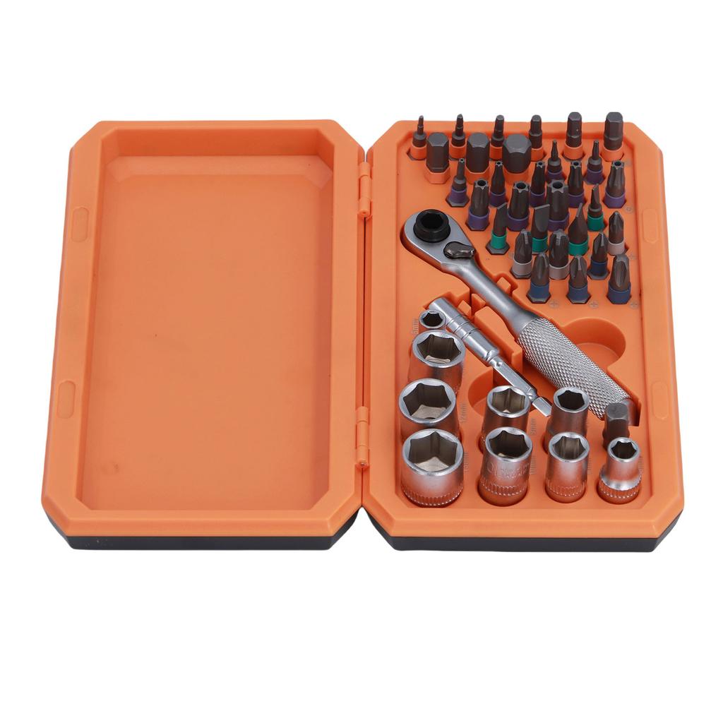 42-in-1 Ratsche Steckschlüssel-Set S2 Schraubendrehereinsatz-Kit für Mechanik Möbel Fahrradreparatur Orange Box