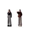 Retro Petite Striped Wide-Leg Drawstring Pants - 145cm Knit Women's Casual Autumn/Winter
