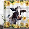 Tenda da Doccia Mucca Bestiame Fattoria Fiori Estivi Girasole Acquerello Legno Vecchio Retrò Tessuto Impermeabile Decorazione Bagno Con Ganci
