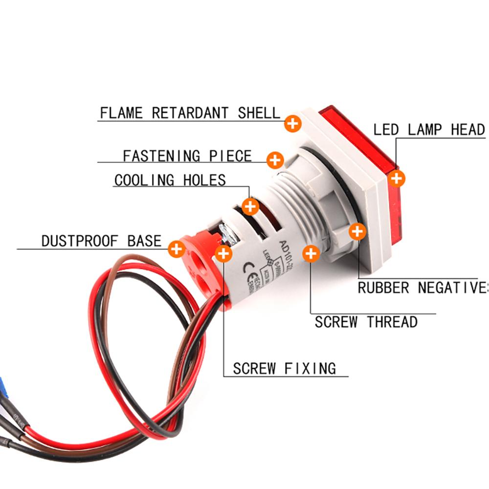 Square Digital Voltmeter Ammeter Hertz  22mm AC50-500V 0-100A 0-99Hz Amp Volt Hertz Voltage Tester Meter LED Pilot Lamp Light