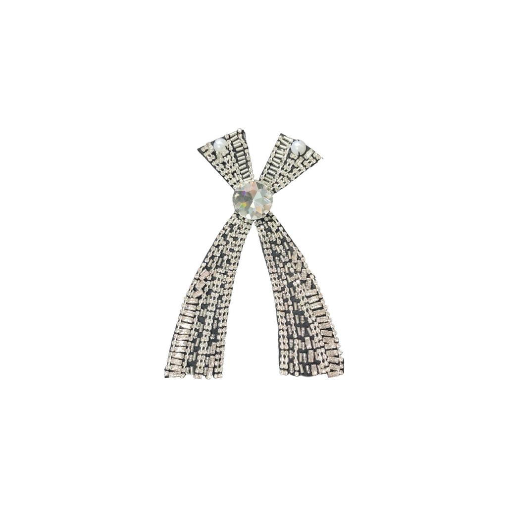 Elegant Bow & Diamond Chain Skirt with Embroidered Patch Accessory