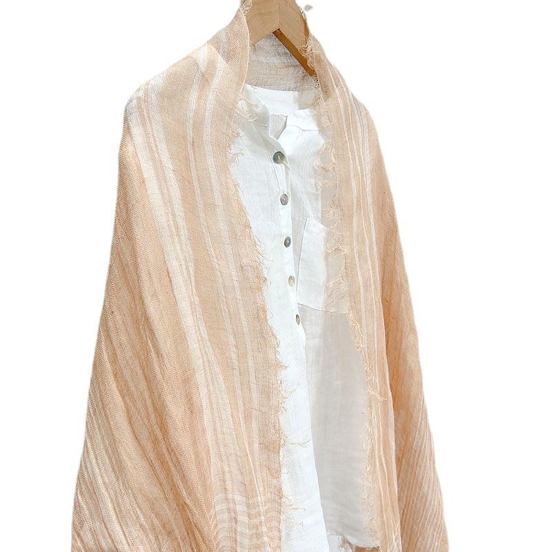 Versatile Solid Color Linen Scarf Light And Breathable Sunscreen Decorative Silk Scarf Literary Japanese Rough Edge Scarf