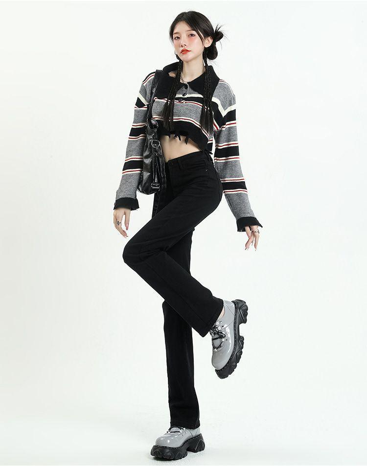 Elastic High-Waisted Black Straight-Leg Jeans for Women - Slimming Spring/Summer 2024 Collection