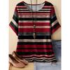 Fashion Women's Crew Neck Short Sleeve 3D Color Printing Striped Short Sleeve Crew Neck T-Shirt