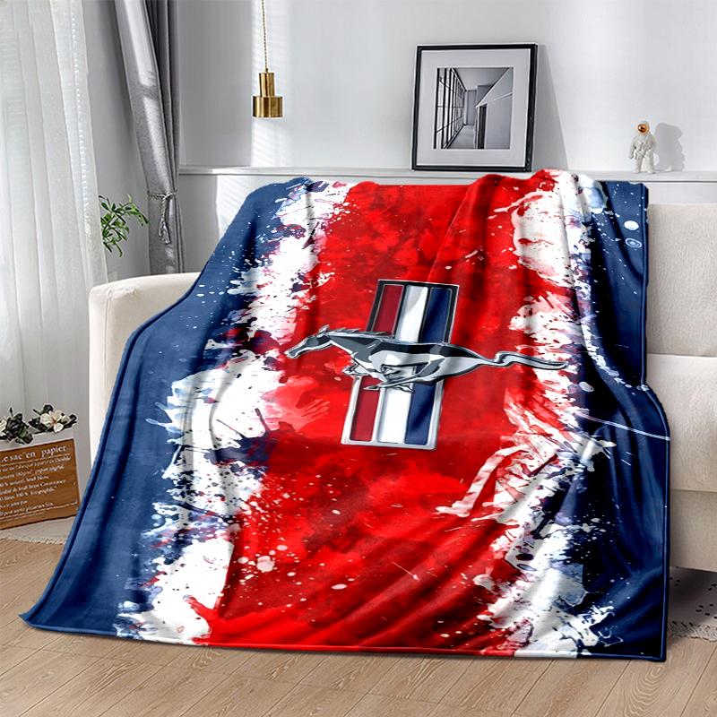 Flanelová deka Mustang Měkká přehoz pro všechna roční období, Design pro kempování, Cestování autem, Turistiku Pohovku, Postel, Kancelář Perfektní dárek na večírky