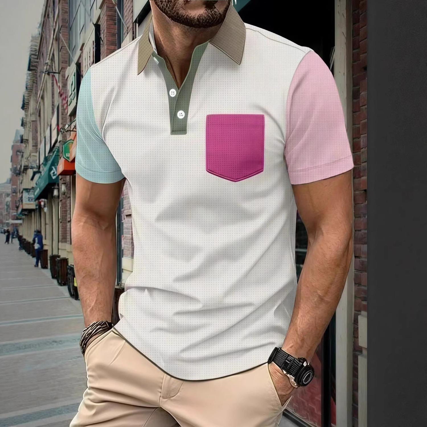 Summer new fashion men s short-sleeved POLO shirt fashion contrasting pocket T-shirt S