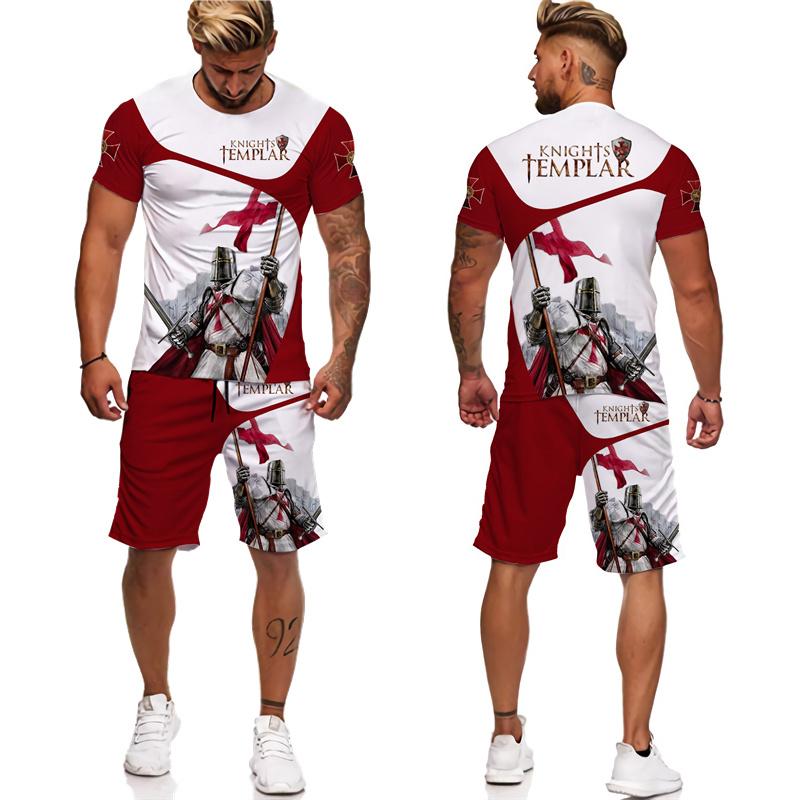 Cool Men's Knight Templar 3D Print Tees/Shorts/Sets Retro Warrior Armor Cosplay Outfits T-Shirt Suit Hip Hop Streetwear Clothing