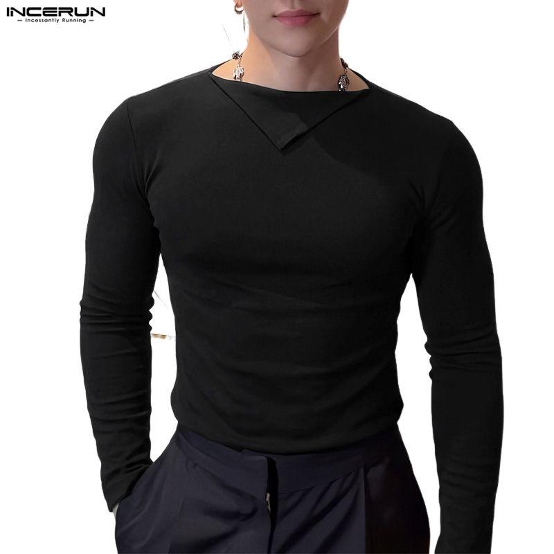 INCERUN Mens V Neck Slim Fit Long Sleeve T Shirt Lightweight Casual Basic Te Tops