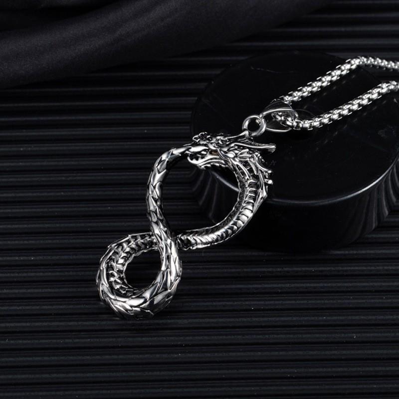 Eight-character Dragon Pendant Necklace for Men and Women, Retro Popular Accessories, European Versatile Jewelry Pendant