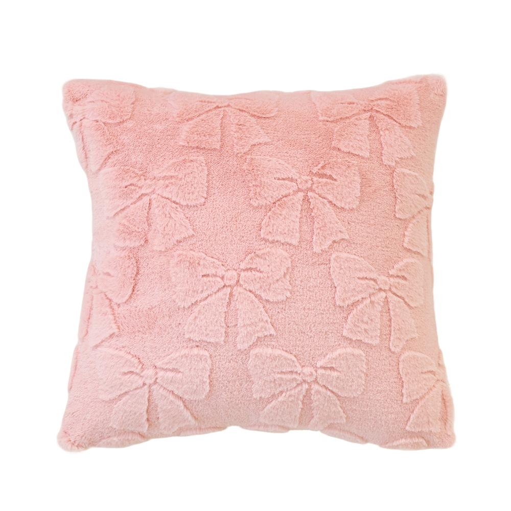 Solid-Color Rabbit Fur Jacquard Bow Pillowcase Cojines Lovely Plush Living Room Sofa Decoration Pillow Cushion Covers 45x45cm