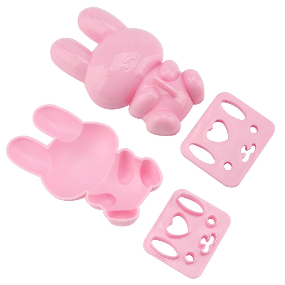 3pcs Food grade PP Cartoon Rabbit Model Sushi Rice Mold DIY Handicraft Onigiri Make Tool(Pink)