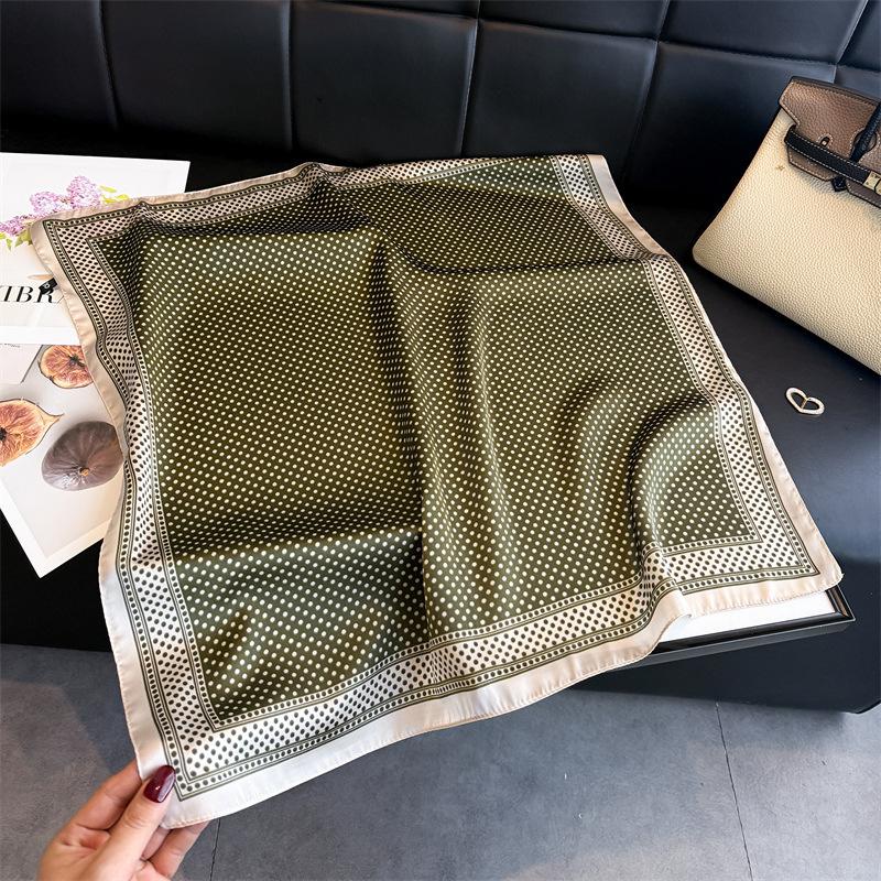 Fashion Polka Dot Printed Silk Like Square Scarf For Women