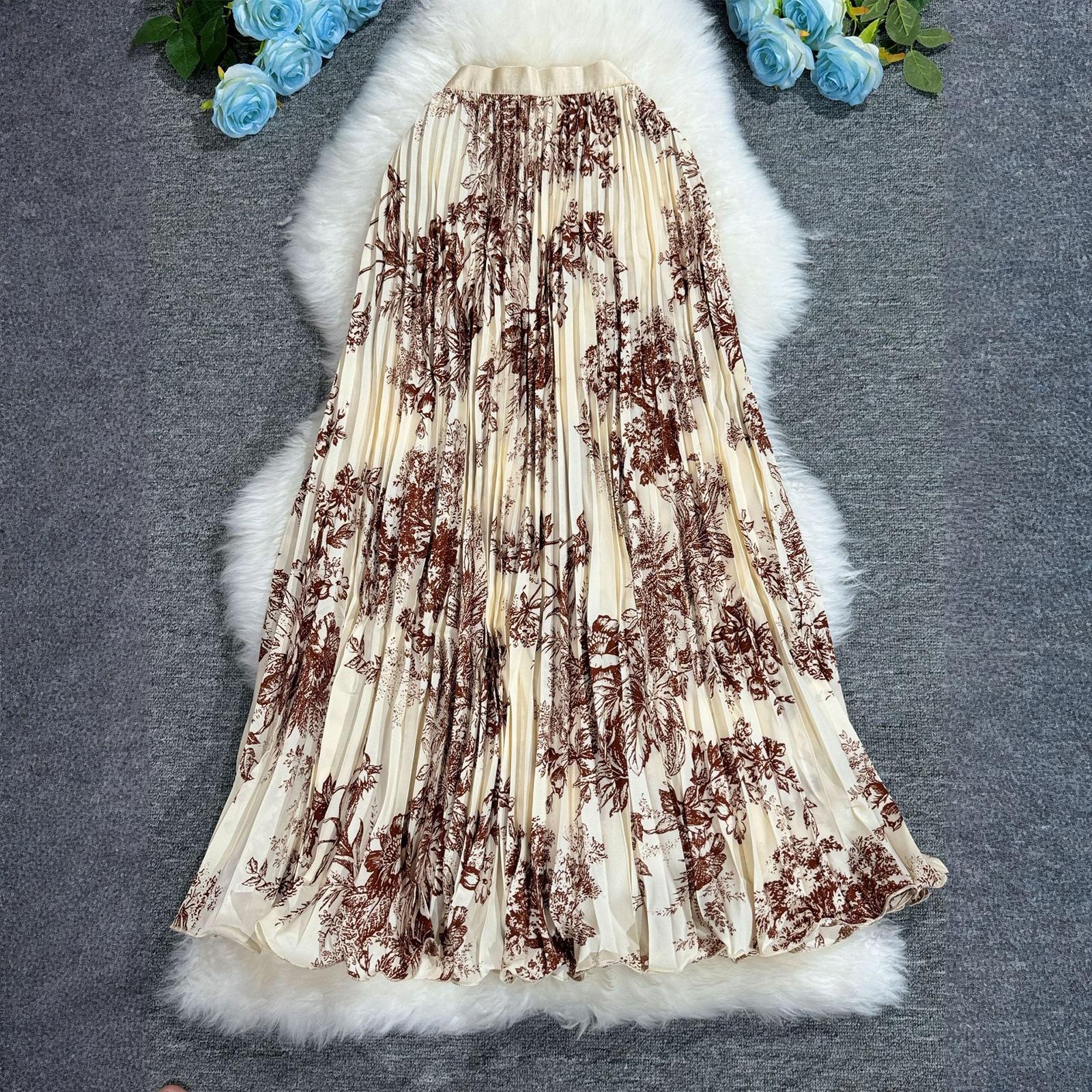 

Women s Fashionable Print Classic Versatile High Waist Temperament A-line Length Skirt One Size кавовий