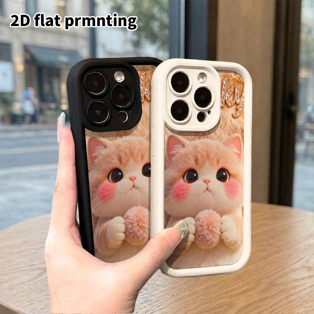 Phone Case: 2D flat, suitable for iPhone 18 17 16 15 14 13Pro protective case, light orange plush kitten, perfect Christmas and Halloween holiday gift