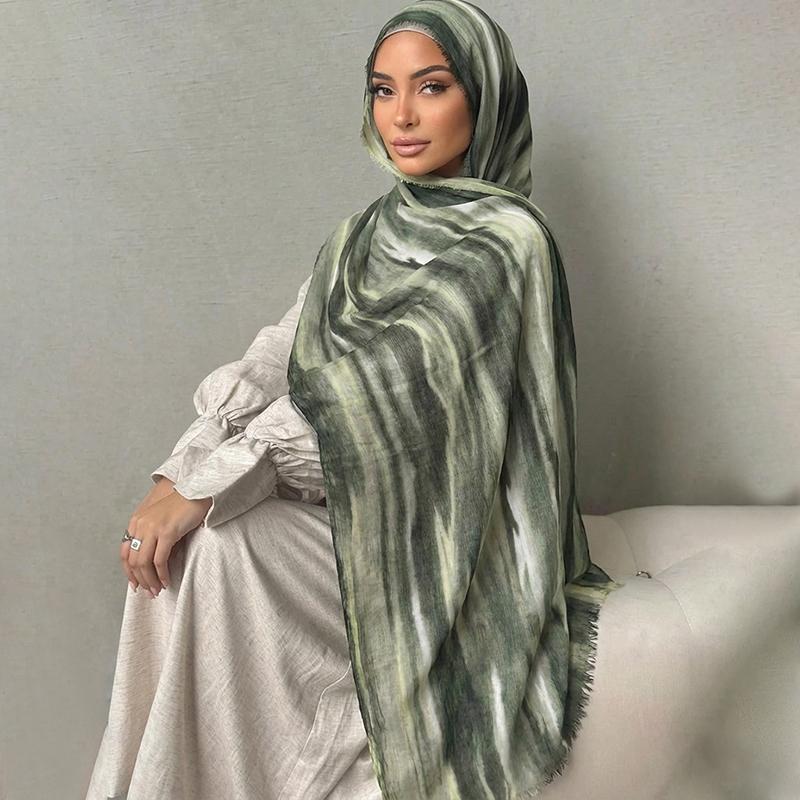 Ramadan Watercolor Modal Hijab Women Bohemian Watercolor Soft Muslim Hijabs Floral Breathable Shawl Wrap Scarf Headscarf Warm