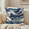 Beautiful Art Japanese Waves Anime Cushion Cover Linen Pillowcase Soft  for Sofa Bed Home Room Decor