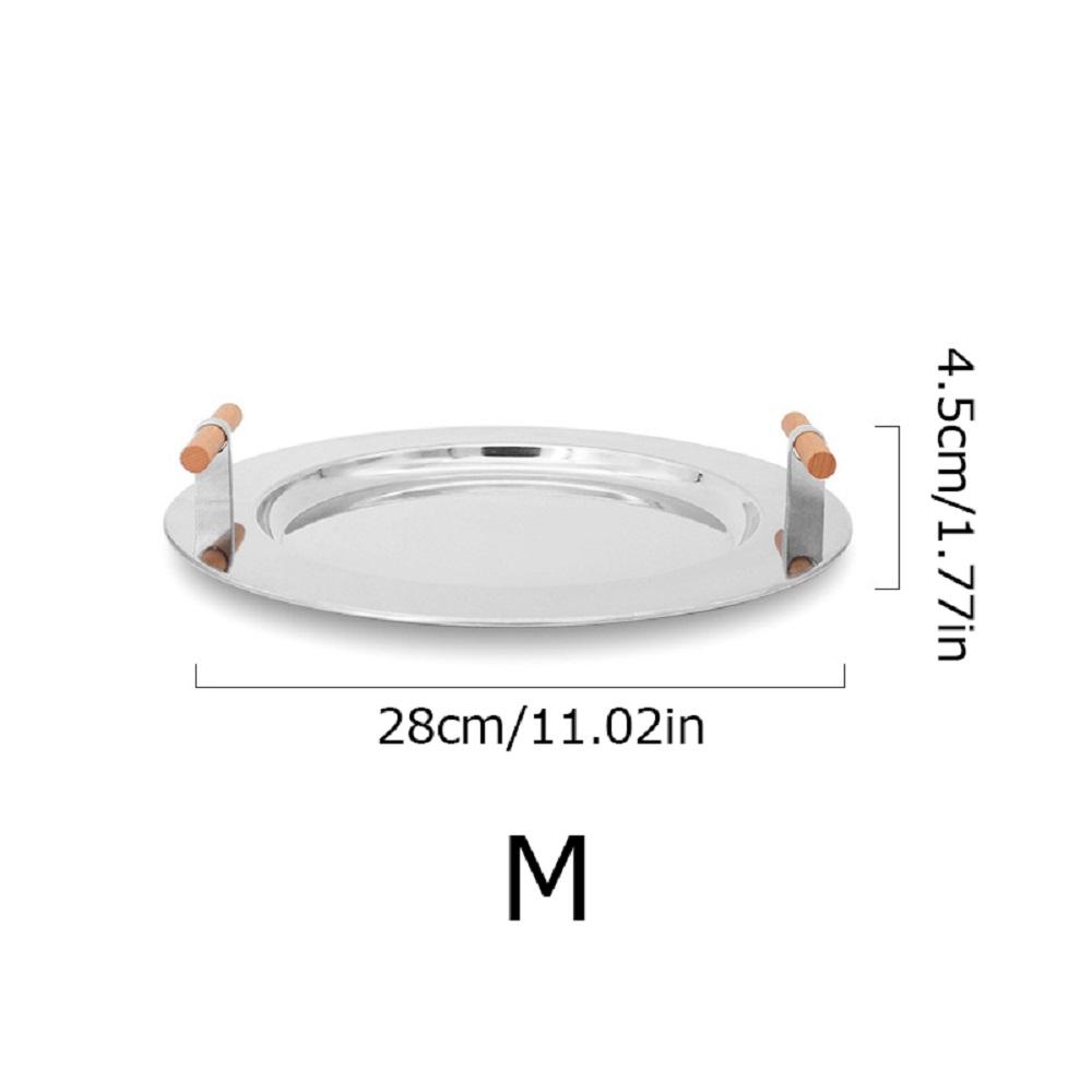 1PC Storage Round Tray Decoration Electroplating Color Scandinavian Put Tea Cup Tray Ins Wind Round Tray Wooden Handle