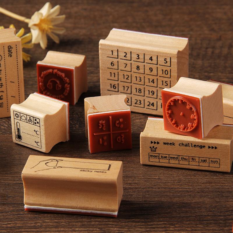 Lovely Gift Exquisite Wooden Seal Cute Literary and Fresh Student Printed Handbook Decorative Material Assorted Stamp 6 Options