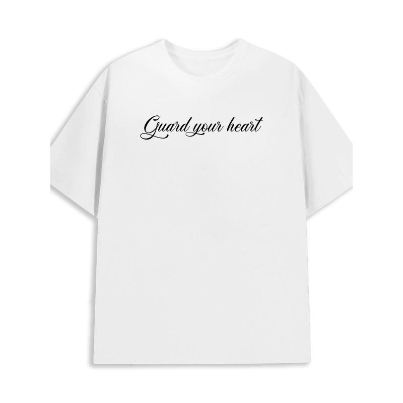 

Мужская футболка Береги сердце с цитатой - Повседневная футболка с коротким рукавом с религиозным принтом, с круглым вырезом, подарки для церкви, повседневная одежда и для комфорта в любое время года S белый