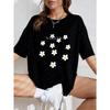 White Oversized T Shirt With Daisy Flowers And Nareana Text For Casual Wear