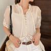 New Arrivals Open Run Women Sequin Floral Sheer Ribbon Embroidered Blouse